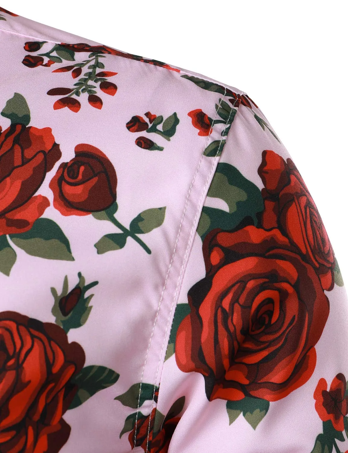 Men's Rose Print Pink Casual Button Long Sleeve Shirt