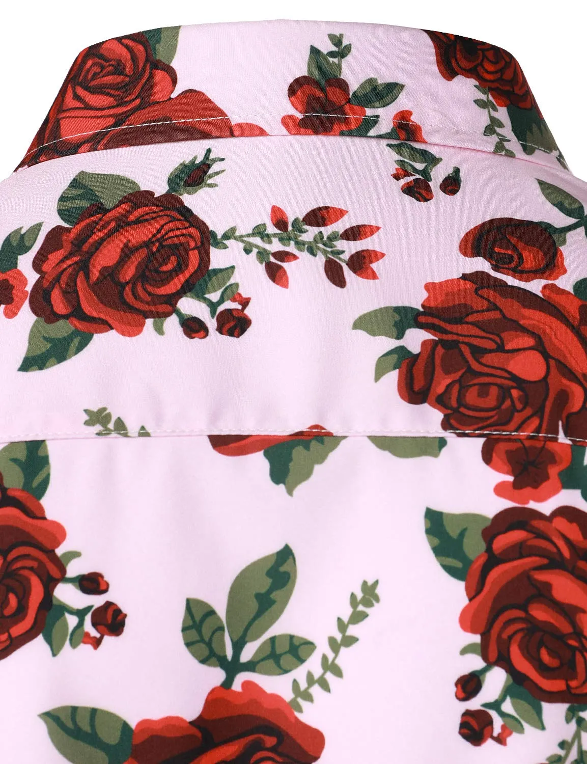 Men's Rose Print Pink Casual Button Long Sleeve Shirt