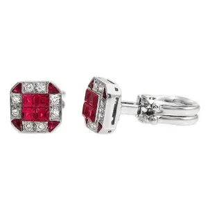 Men's Ruby & Diamond Cufflinks In 18k White Gold