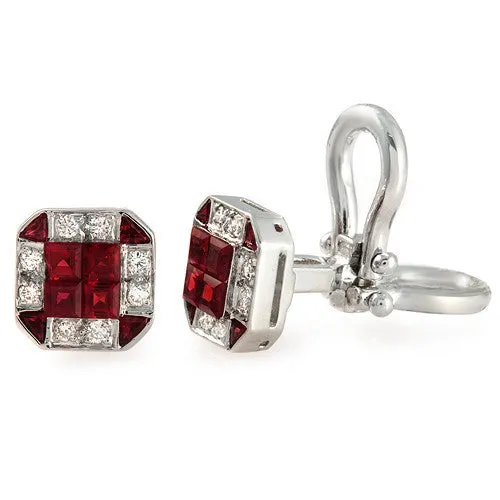 Men's Ruby & Diamond Cufflinks In 18k White Gold