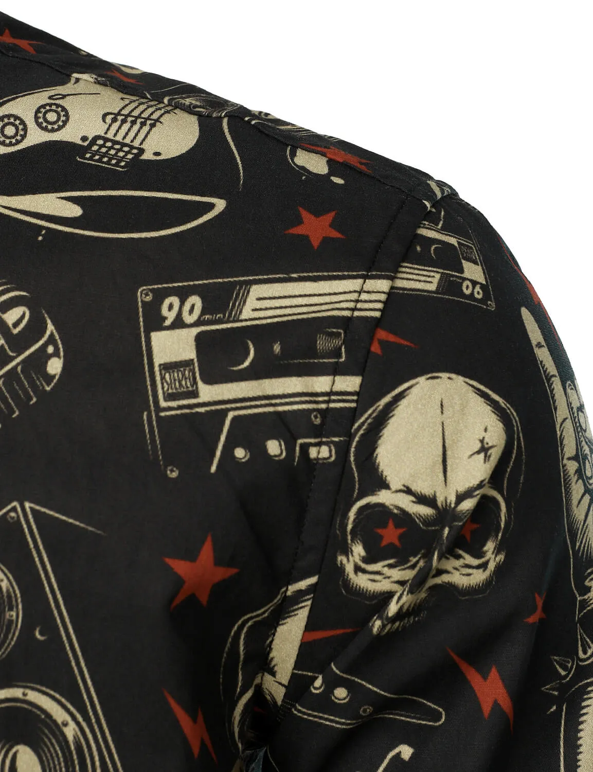 Men's Skull Music Punk Rock and Roll Cool Funny Long Sleeve Shirt