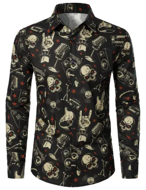 Men's Skull Music Punk Rock and Roll Cool Funny Long Sleeve Shirt