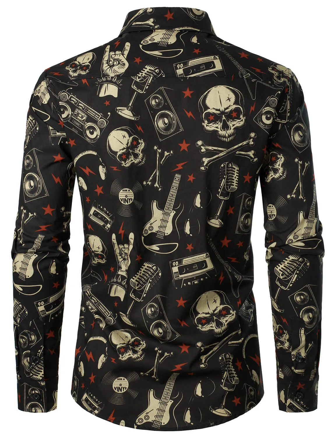 Men's Skull Music Punk Rock and Roll Cool Funny Long Sleeve Shirt