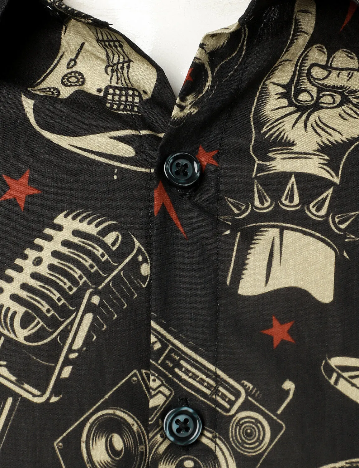 Men's Skull Music Punk Rock and Roll Cool Funny Long Sleeve Shirt
