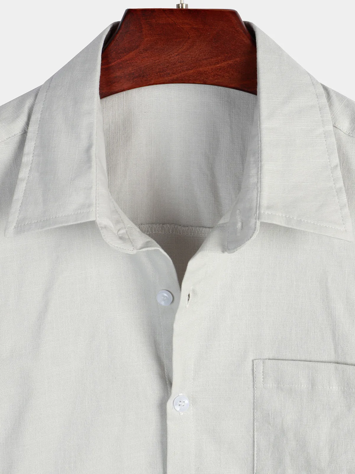 Men's Solid Color Linen Cotton Pocket Casual Button Short Sleeve Shirt