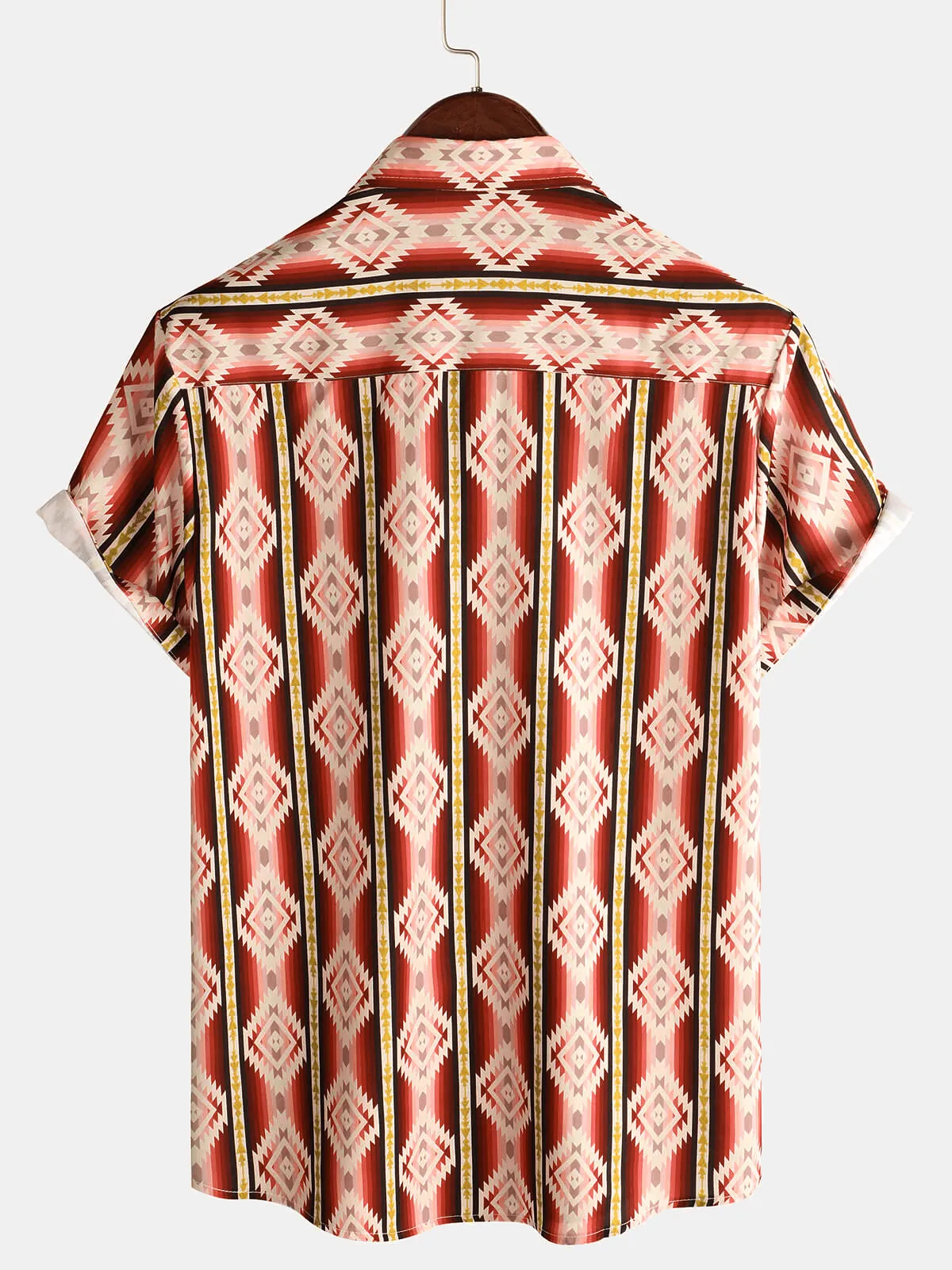 Men's Striped Casual Holiday Short Sleeve Orange Summer Button Up Shirt