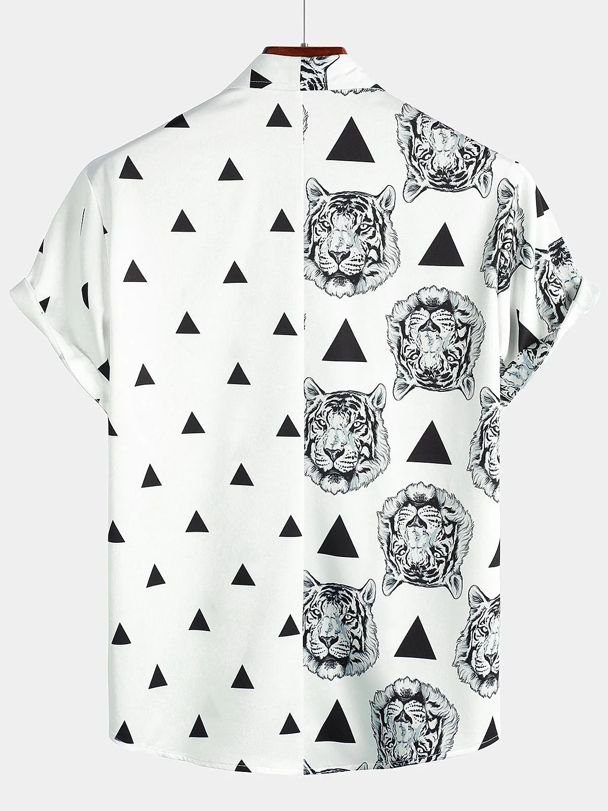 Men's Tiger Print Summer Pocket Causal Short Sleeve Shirt