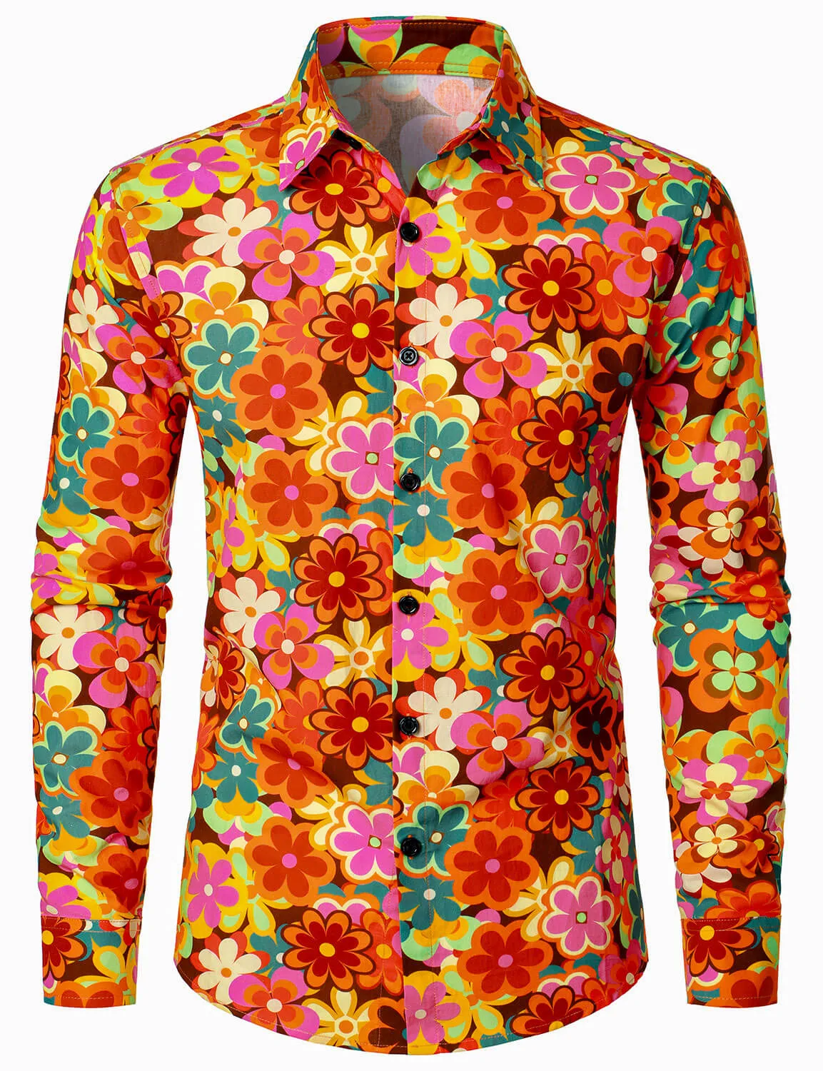 Men's Vintage Floral 70s Party Long Sleeve Shirt