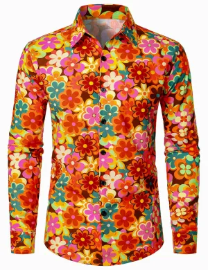 Men's Vintage Floral 70s Party Long Sleeve Shirt