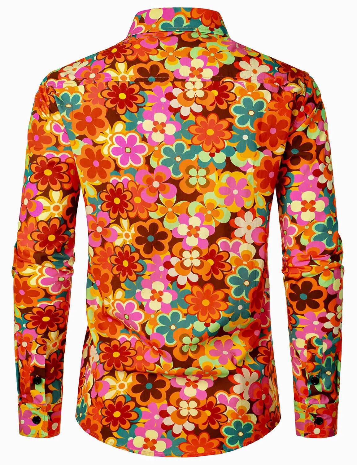 Men's Vintage Floral 70s Party Long Sleeve Shirt