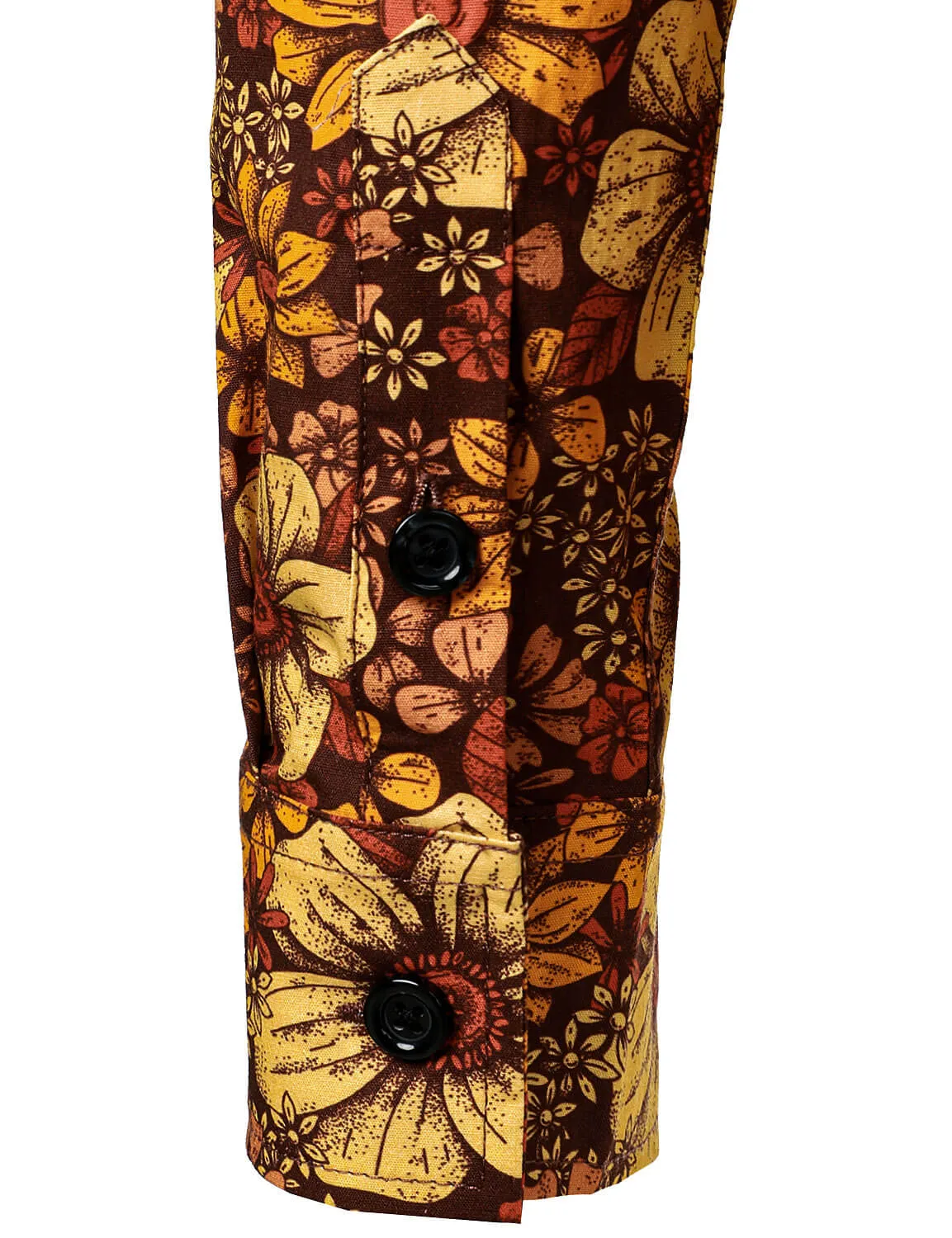 Men's Vintage Floral Button Up 70s Long Sleeve Retro Brown Shirt