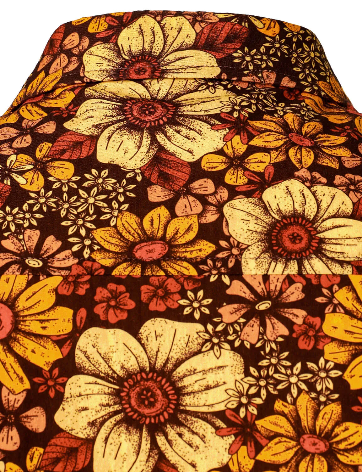 Men's Vintage Floral Button Up 70s Long Sleeve Retro Brown Shirt