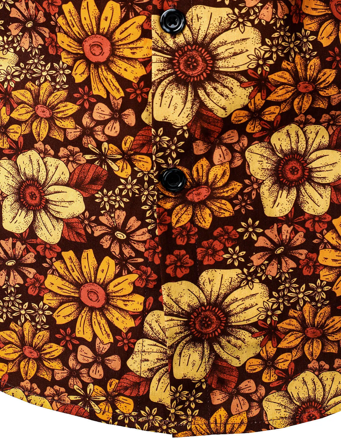Men's Vintage Floral Button Up 70s Long Sleeve Retro Brown Shirt