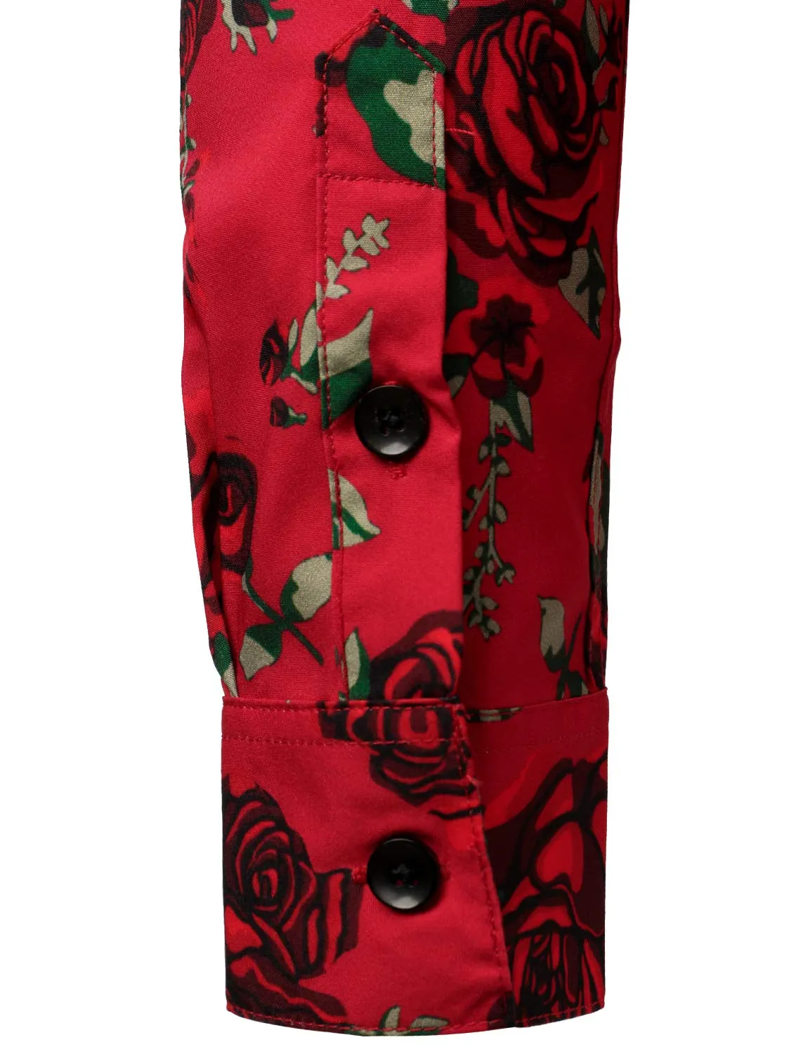 Men's Vintage Red Rose Casual Button Up Long Sleeve Shirt