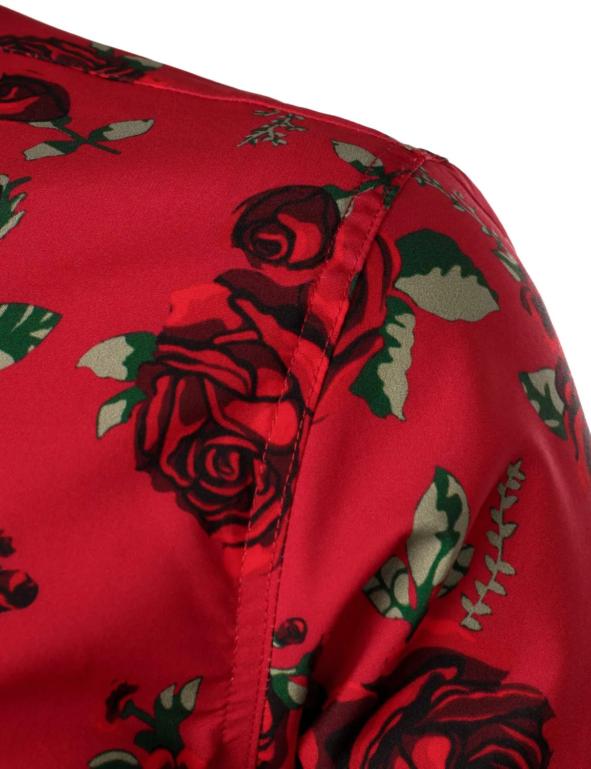 Men's Vintage Red Rose Casual Button Up Long Sleeve Shirt