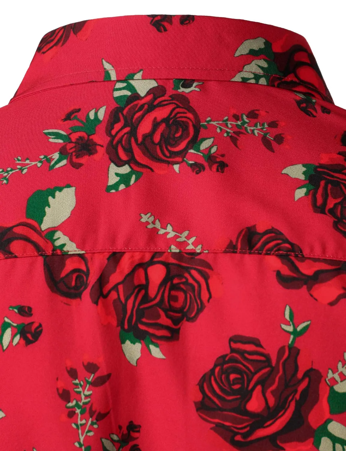 Men's Vintage Red Rose Casual Button Up Long Sleeve Shirt
