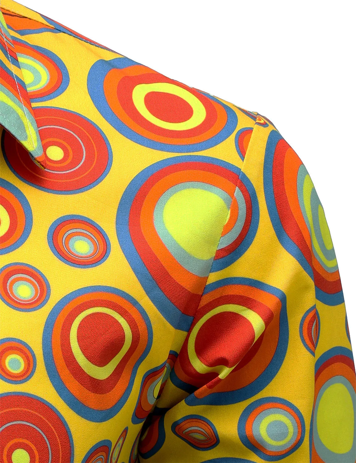 Men's Yellow Cotton Vintage Circle Print Long Sleeve Button Up Shirt