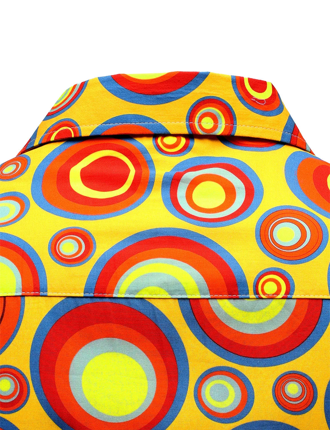 Men's Yellow Cotton Vintage Circle Print Long Sleeve Button Up Shirt