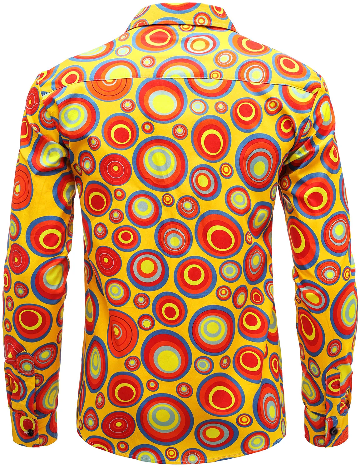 Men's Yellow Cotton Vintage Circle Print Long Sleeve Button Up Shirt