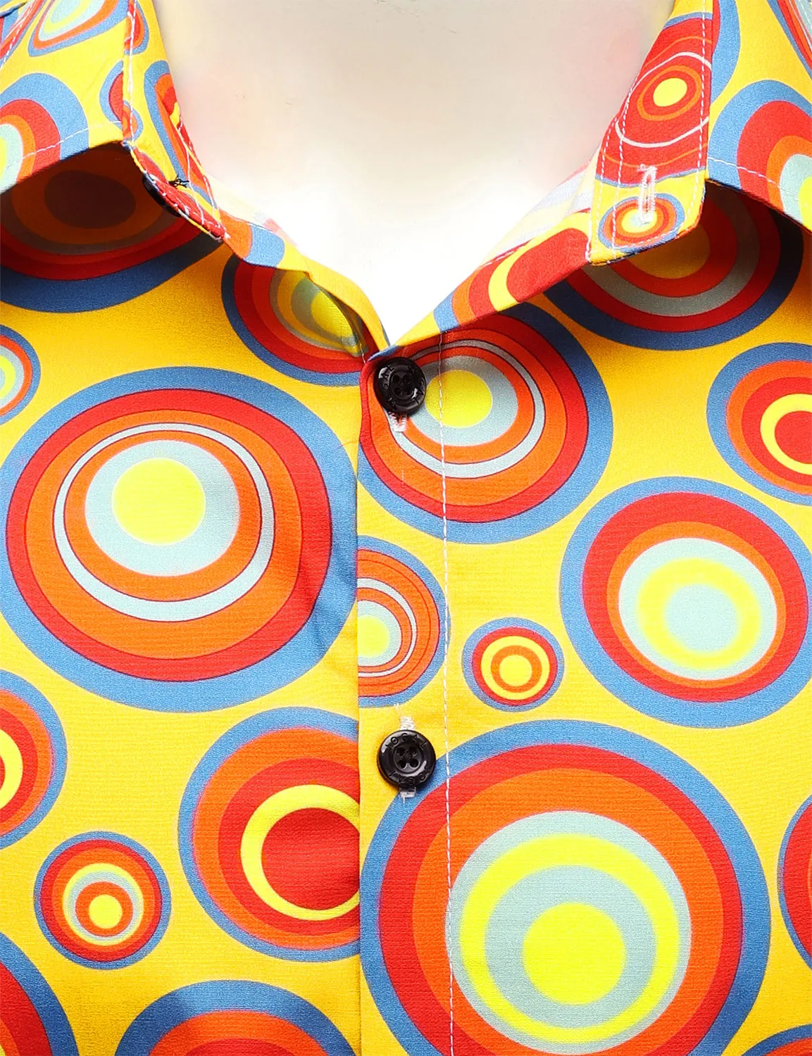 Men's Yellow Cotton Vintage Circle Print Long Sleeve Button Up Shirt