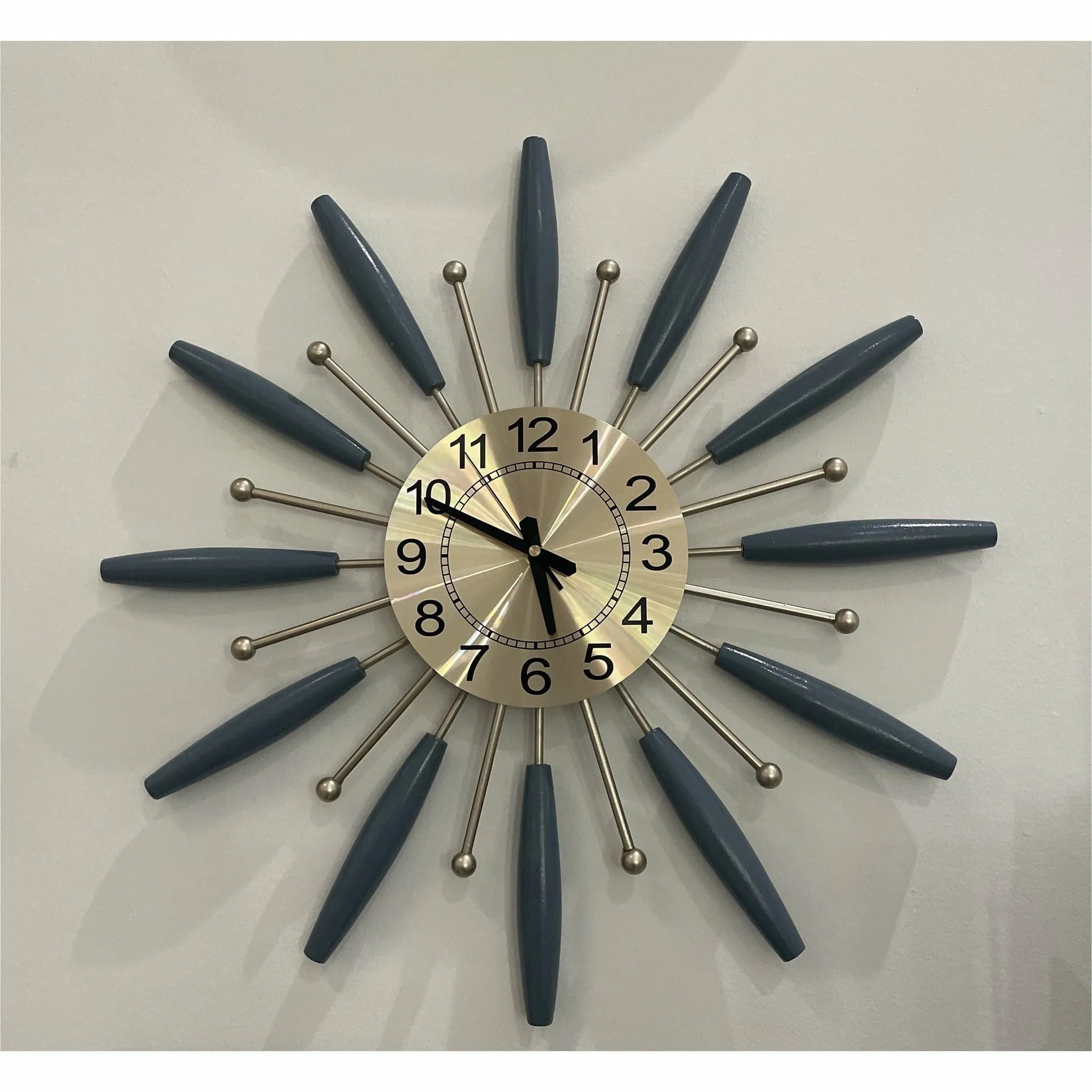 Mid Mod Blue and Gold Sunburst Clock