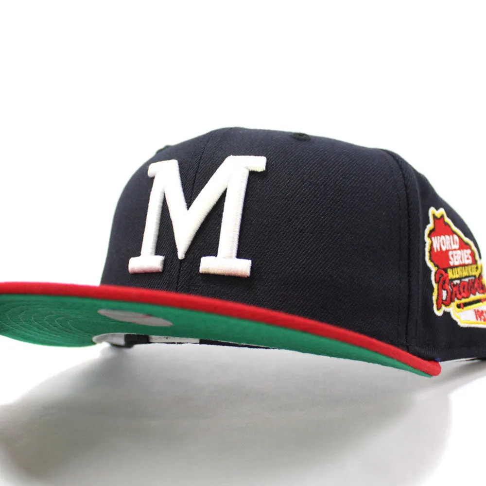 Milwaukee Braves 1957 WORLD SERIES New Era 59Fifty Fitted Hat (RETRO GREEN UNDER BRIM)
