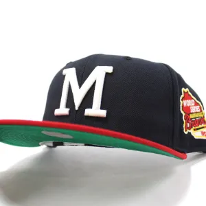 Milwaukee Braves 1957 WORLD SERIES New Era 59Fifty Fitted Hat (RETRO GREEN UNDER BRIM)