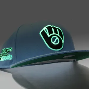 Milwaukee Brewers 1982 World Series New Era 59Fifty Fitted Hat (Glow in the Dark Sky Blue Green Under Brim)