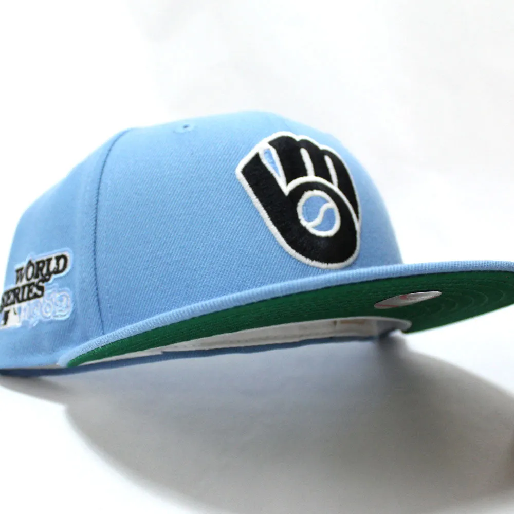Milwaukee Brewers 1982 World Series New Era 59Fifty Fitted Hat (Glow in the Dark Sky Blue Green Under Brim)