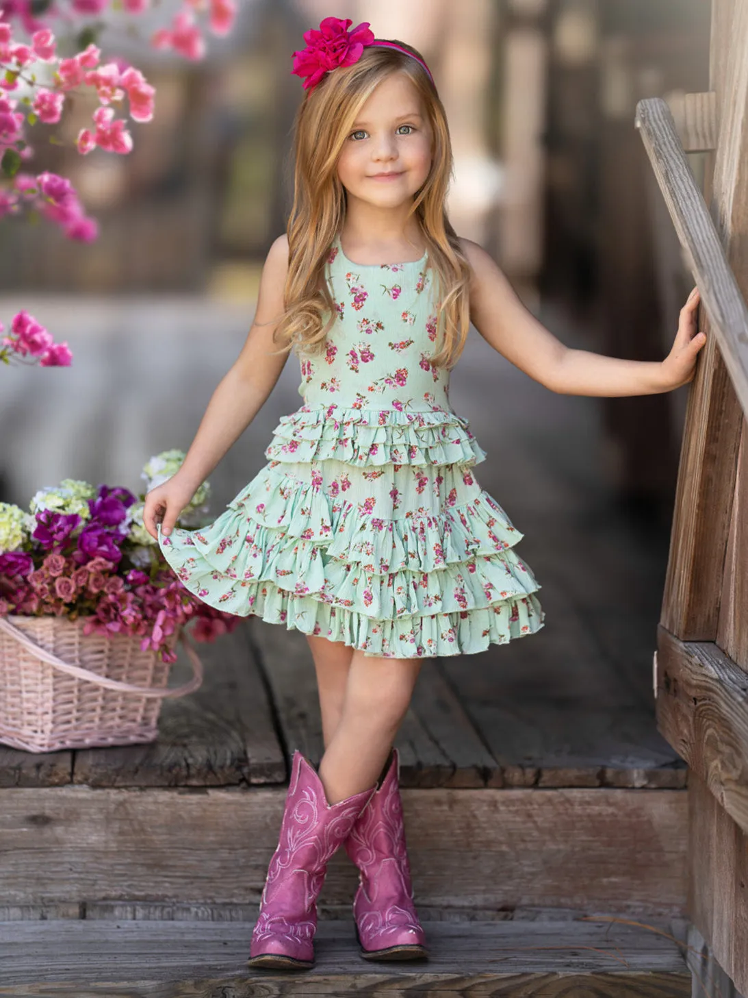 Mint Floral Ruffle Halter Top and Skirt Set