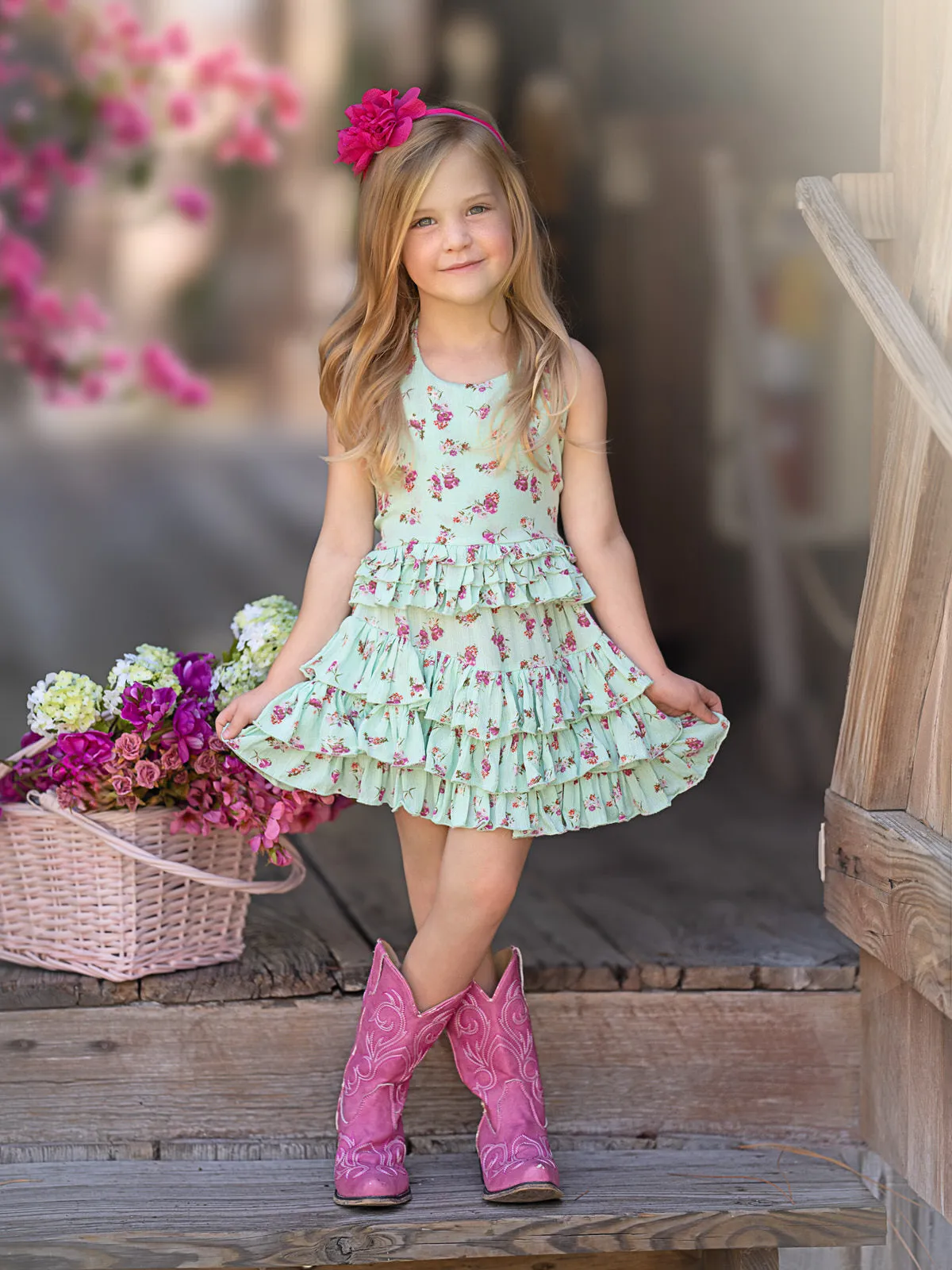 Mint Floral Ruffle Halter Top and Skirt Set