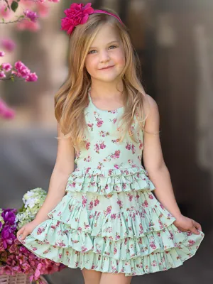 Mint Floral Ruffle Halter Top and Skirt Set