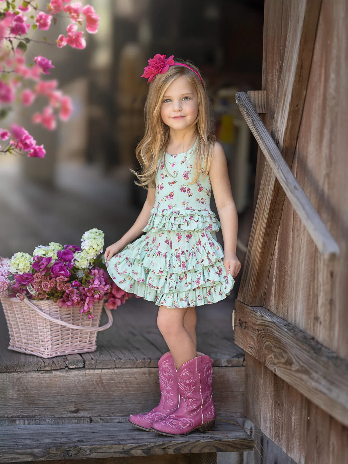 Mint Floral Ruffle Halter Top and Skirt Set