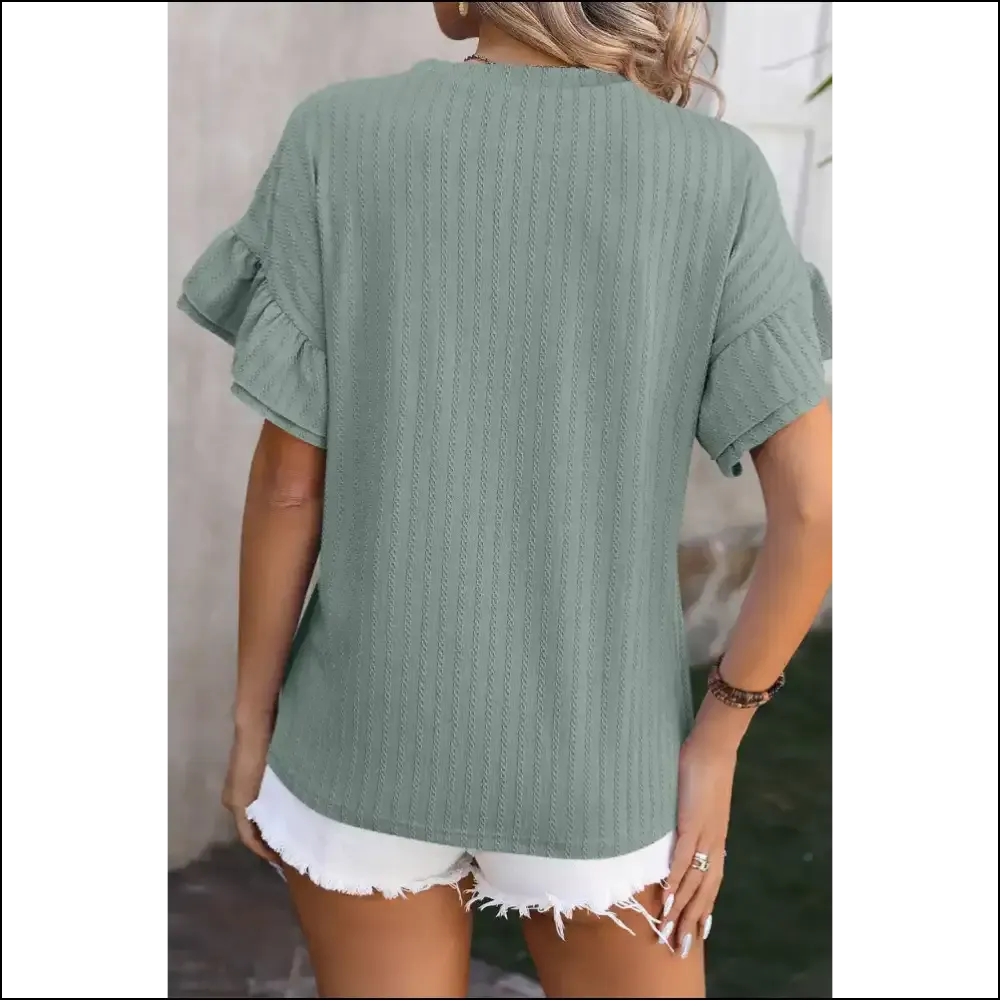 Mist Green Ruffle Sleeve T-shirt: Dress Like you Own Needful Things 👑