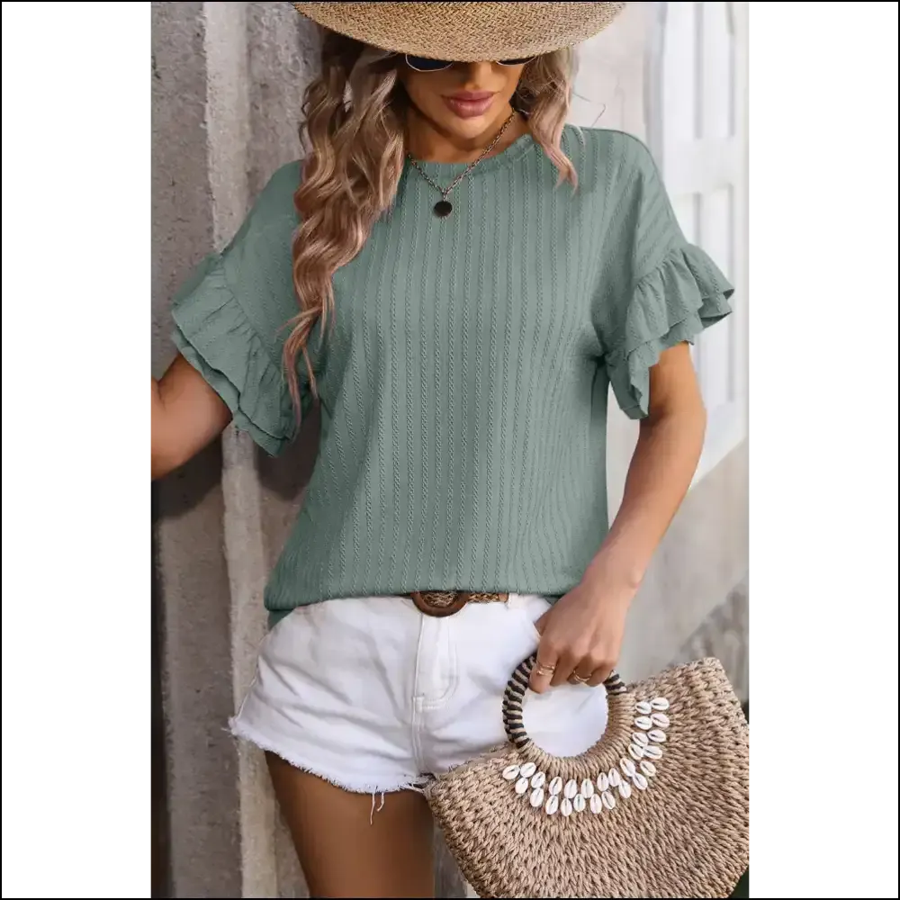 Mist Green Ruffle Sleeve T-shirt: Dress Like you Own Needful Things 👑