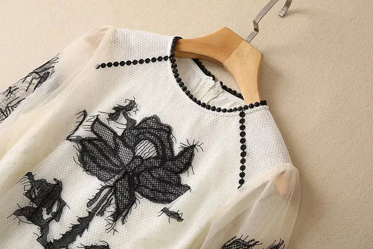 Mochi Embroidery Elegant Vintage Party Long Dress