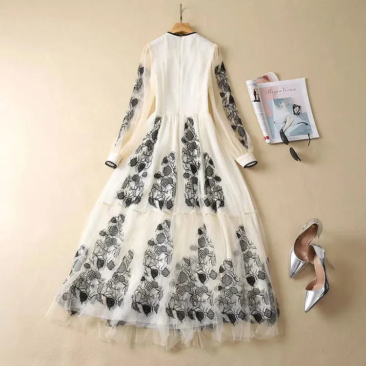 Mochi Embroidery Elegant Vintage Party Long Dress