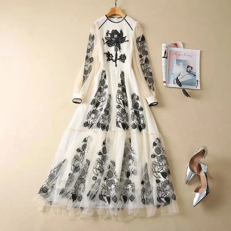 Mochi Embroidery Elegant Vintage Party Long Dress
