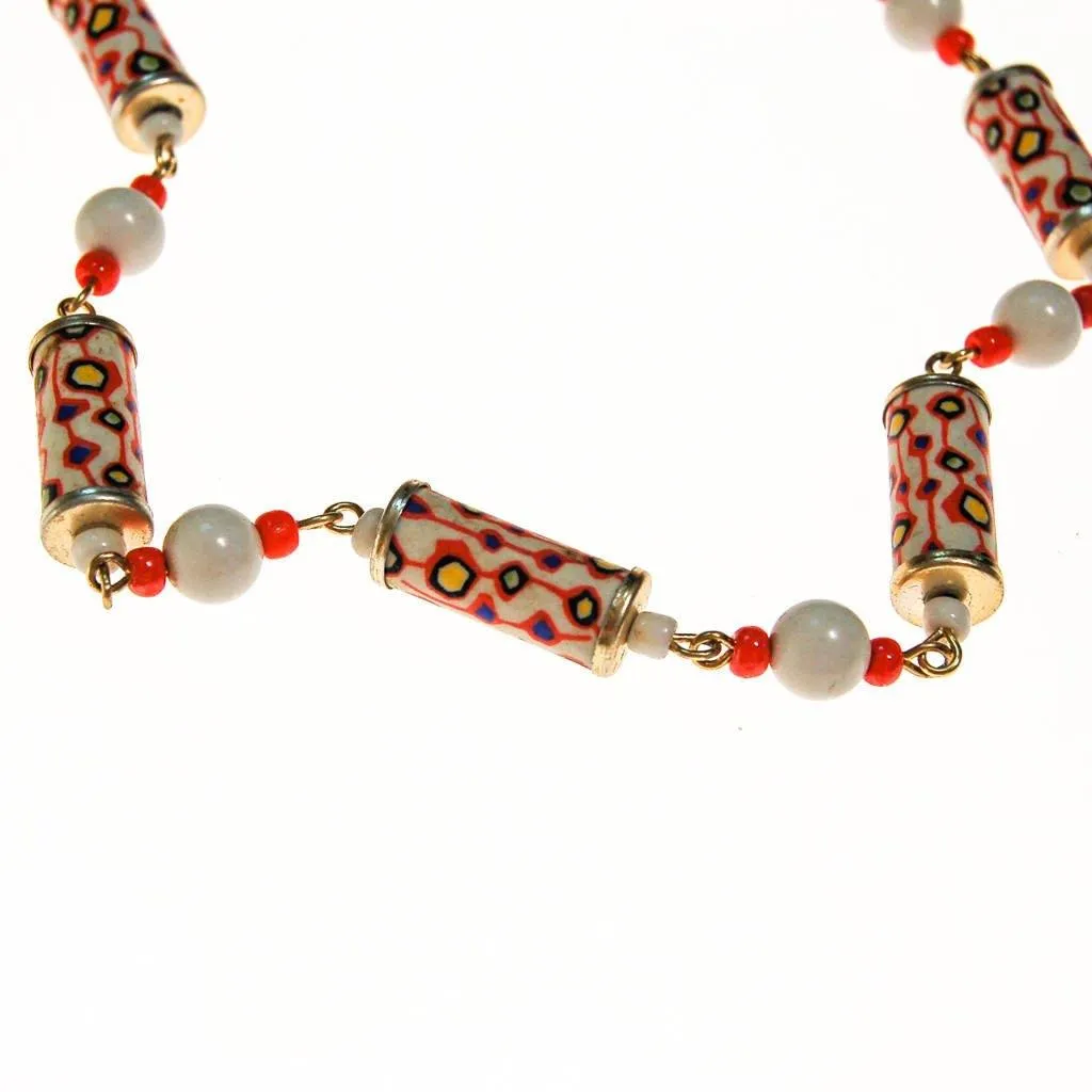 Mod Colorful Tube Bead Necklace, White, Orange, Blue, Yellow