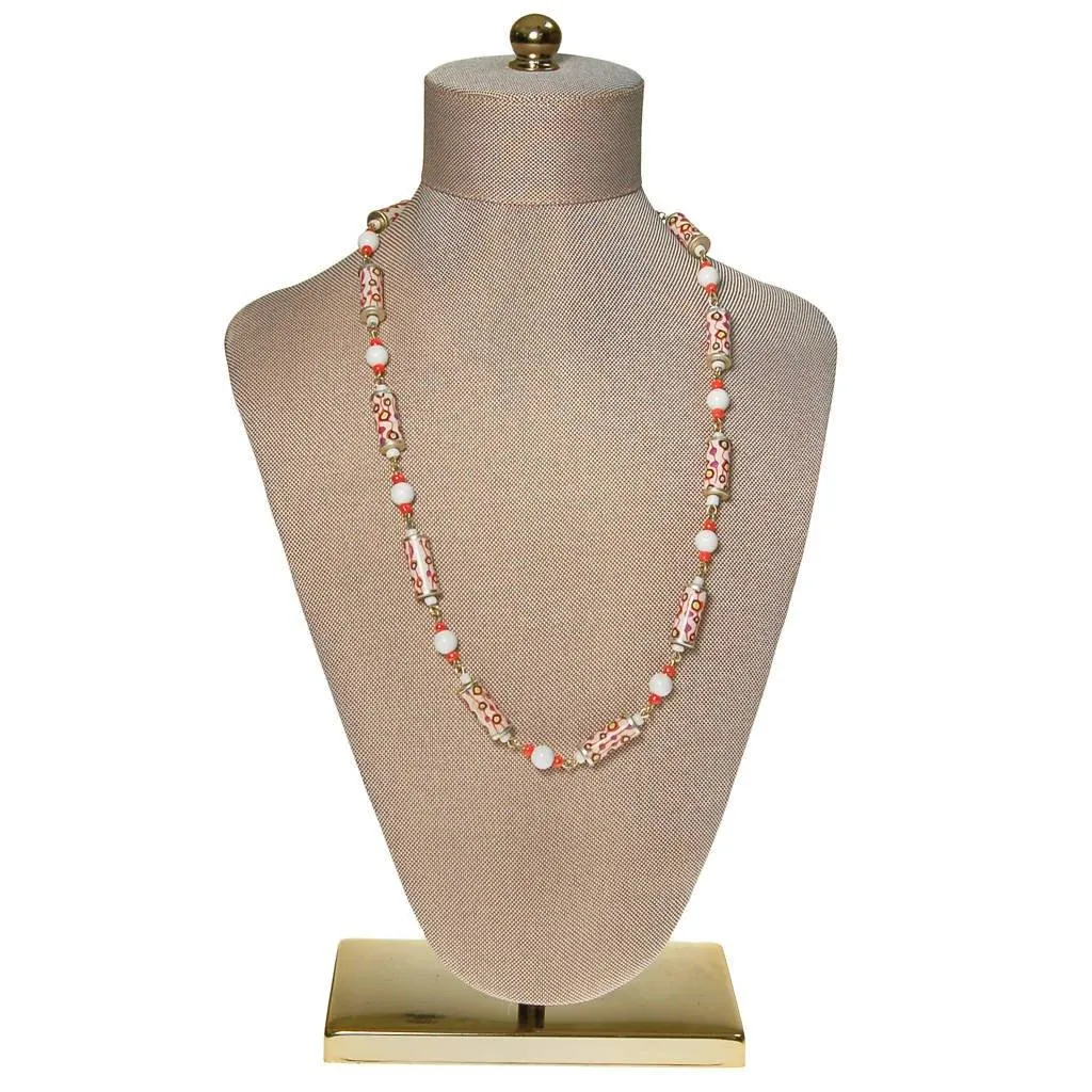 Mod Colorful Tube Bead Necklace, White, Orange, Blue, Yellow