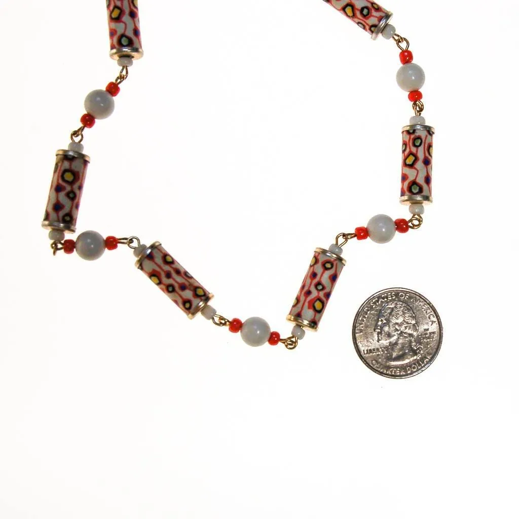 Mod Colorful Tube Bead Necklace, White, Orange, Blue, Yellow