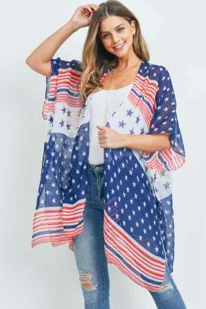 MS0155 - MULTI STRIPED AMERICAN FLAG KIMONO