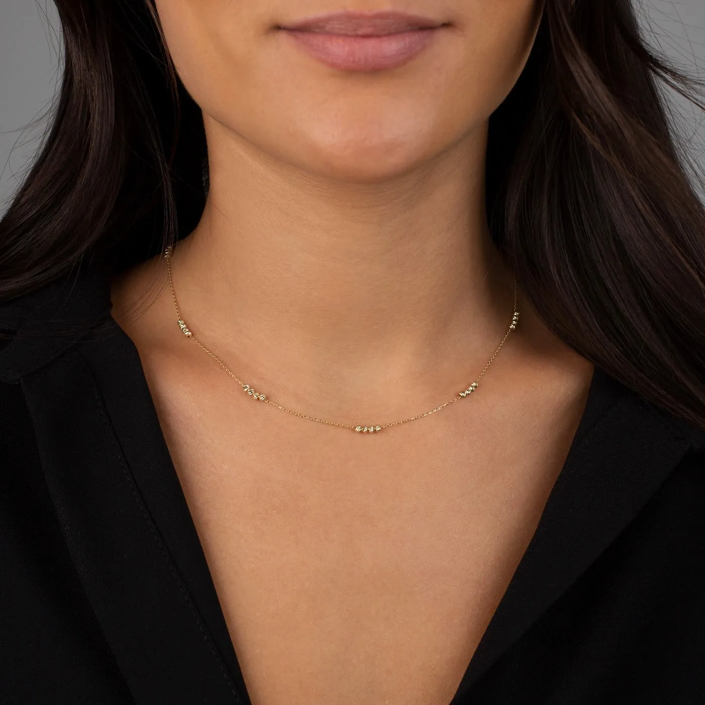 Multi Cluster Beaded Chain Necklace 14K