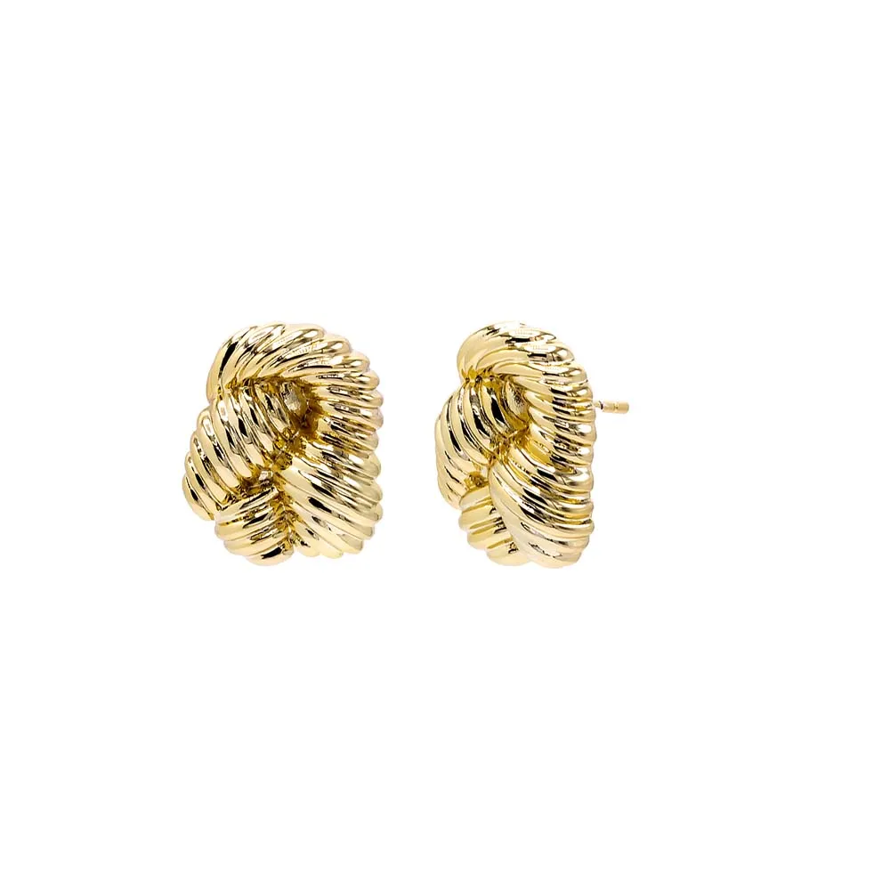 Multi Ridged Fluid Gold Stud Earring