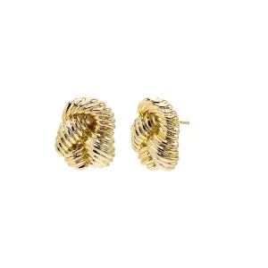 Multi Ridged Fluid Gold Stud Earring