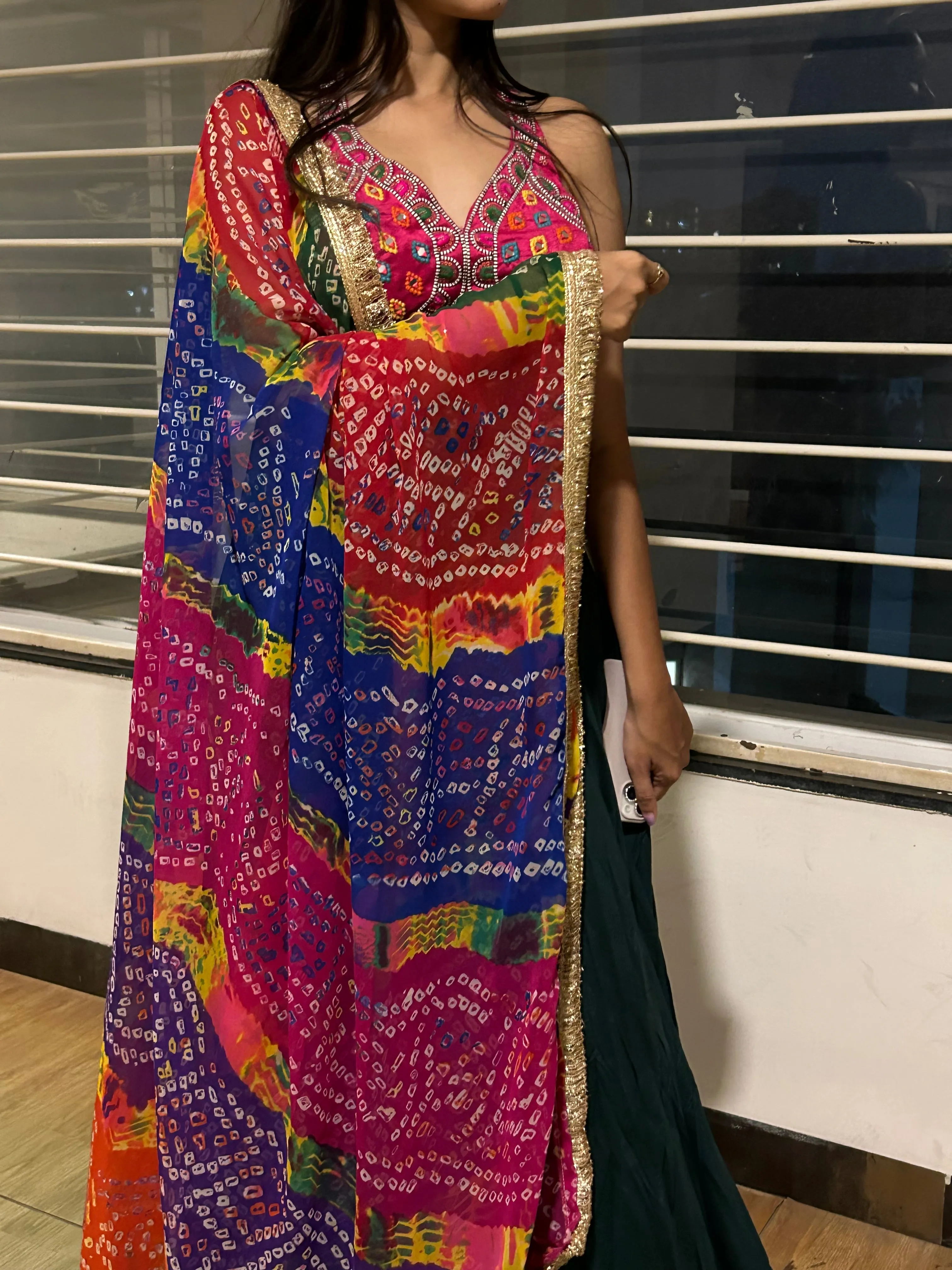 Multicolor  Bandhani Gota Patti Chunri