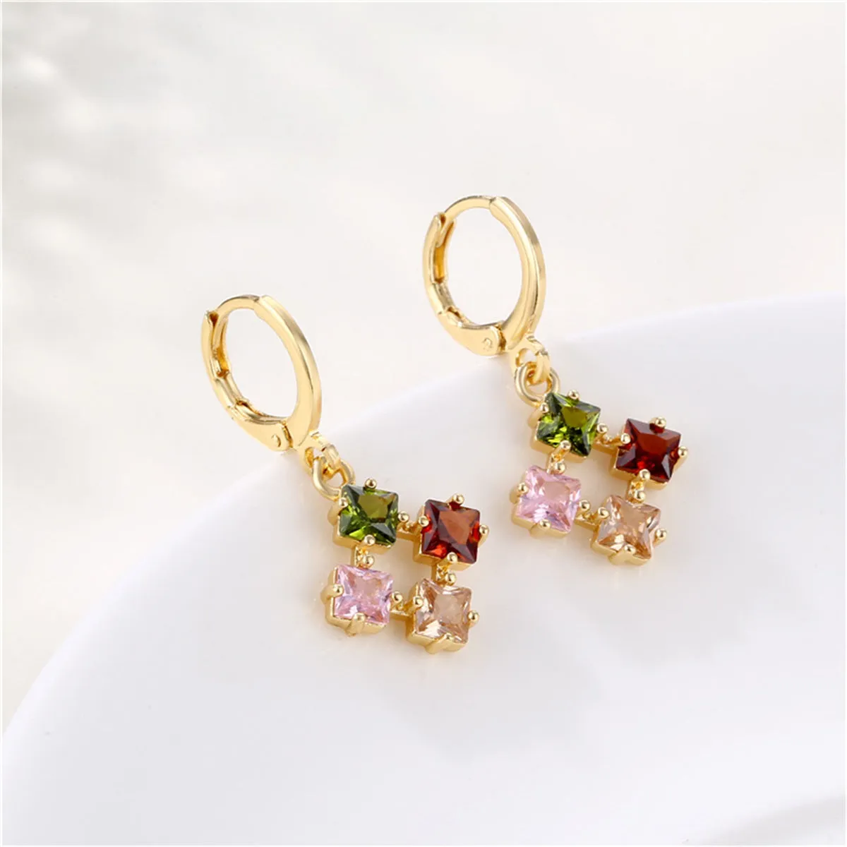 Multicolor Crystal & Cubic Zirconia Princess-Cut Huggie Earrings