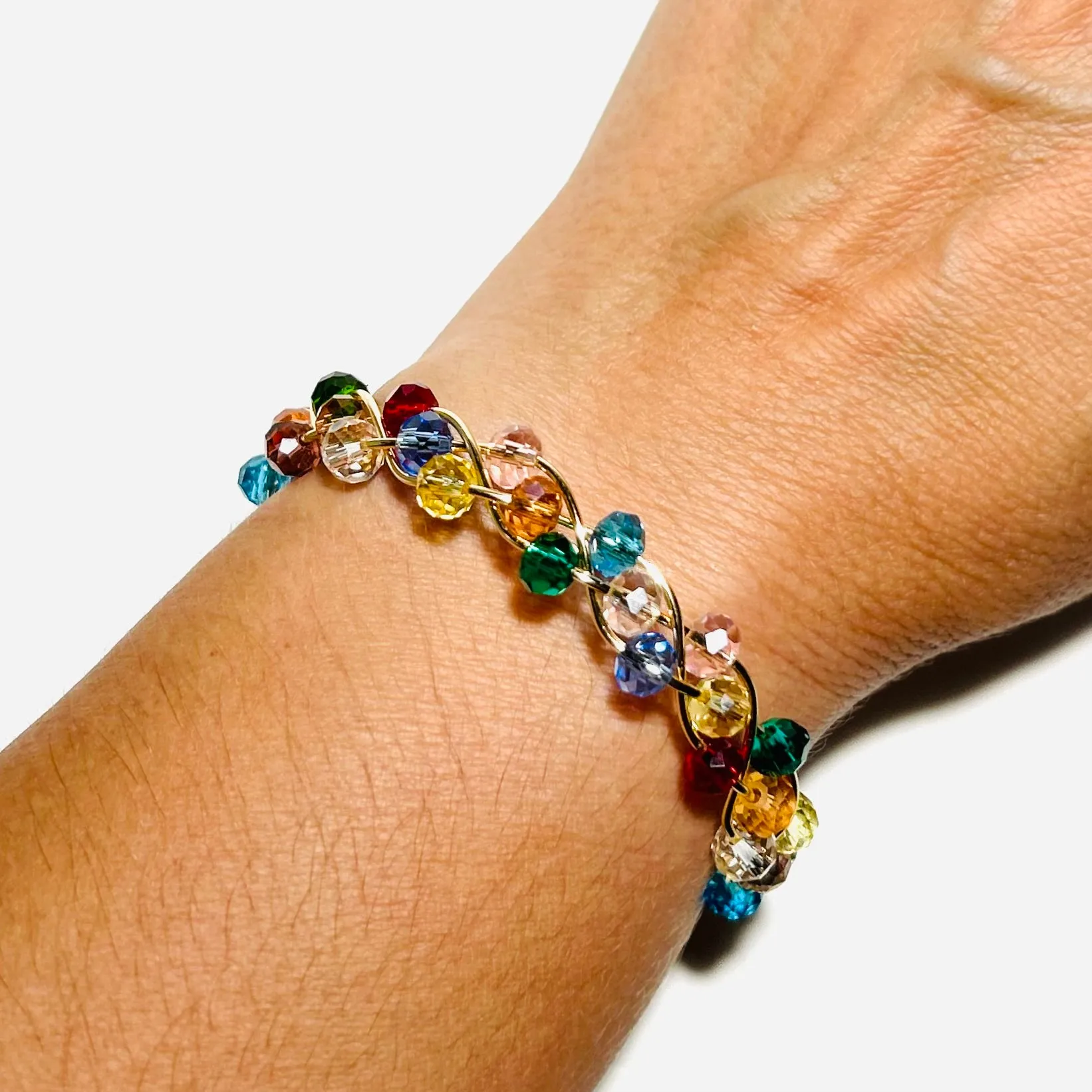 Multicolored Triple Wave Rondelle Crystals Bracelet