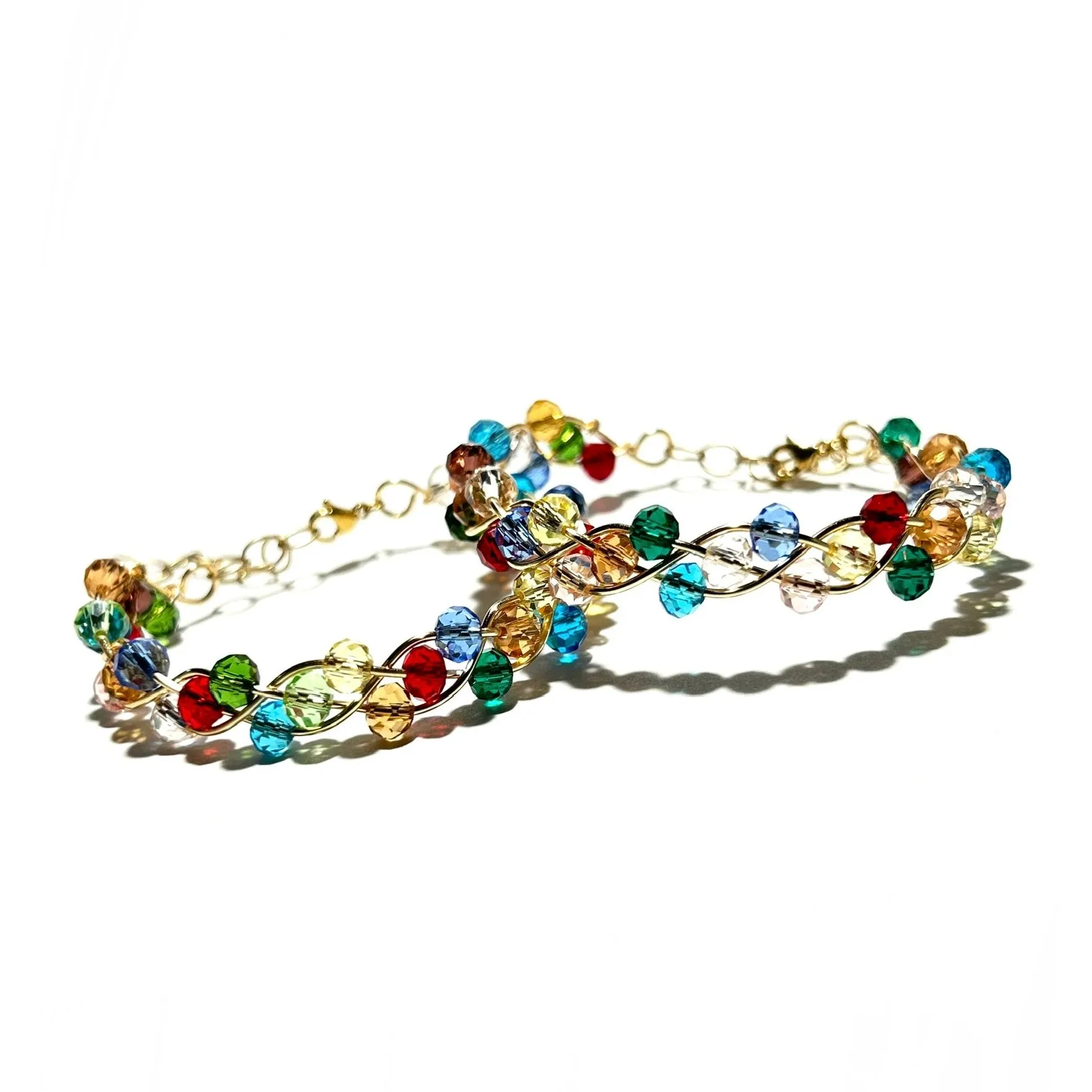 Multicolored Triple Wave Rondelle Crystals Bracelet