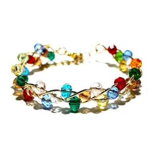 Multicolored Triple Wave Rondelle Crystals Bracelet